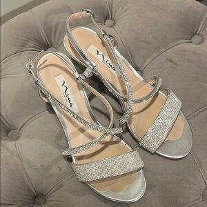 NINA’S SILVER STRAPPY WEDGE SANDAL FOR A WEDDING OR SPECIAL OCCASION/ SILVER 7.5